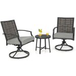 Costway ensemble 3 pcs table et chaises de jardin coussins de siège 2 chaises en osier pivotantes avec ... Costway ensemble 3 pcs table et chaises de jardin coussins de siège 2 chaises en osier pivotantes avec ...
