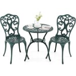 Costway ensemble 3 pcs table et chaises de jardin en fonte d?aluminium trou de parasol de 5 cm pour cour ...