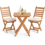 Costway ensemble 3 pcs table et chaises pliantes de jardin en bois dacacia coussins moelleux sans accoudoirs ...