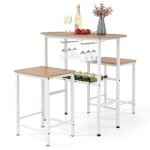 Costway ensemble 3 pices - table  manger ovale et 2 tabourets - porte - bouteilles porte - verres  ...