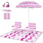 Costway ensemble 4 pcs avec 2 chaises de jardin pliables et parasol portable inclinable 190cm tapis 2 ...