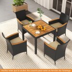 Costway ensemble 5 pices table et chaises de jardin pour 4 personnes trou pour parasol coussins assise ...