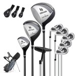 Costway ensemble clubs de golf 9 pcs homme gauchers - bois de parcours #3 un hybride #4 des fers #6 #7 ...