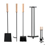 Costway ensemble serviteur de chemin�e 4 pi�ces poign�e en bois - tisonnier pelle brosse et support de ...