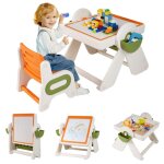 Costway ensemble table 6 - en - 1 multi - activit�s et chaise pour enfants - plateau r�versible et porte ...