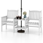 Costway ensemble table et chaises de jardin 3 pcs bois de sapin table latérale à 2 niveaux et trou pour ... Costway ensemble table et chaises de jardin 3 pcs bois de sapin table latérale à 2 niveaux et trou pour ...