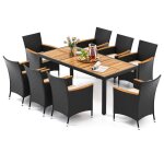 Costway ensemble table et chaises de jardin 9 pcs plateau en bois dacacia coussins de si�ge trous de ...