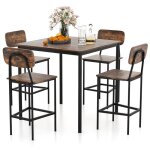Costway ensemble table � manger avec 4 chaises avec repose - pieds - cadre en m�tal style industrielle ...