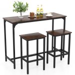 Costway ensemble de table � manger industrielle 3 pi�ces - 120 cm avec 2 tabourets - cuisine salle � ...
