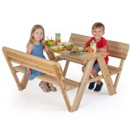 Costway ensemble table de pique - nique pour 4 enfants avec 2 bancs int�gr�s - table dactivit� en bois ...