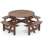 Costway ensemble table ronde et chaises de jardin 8 personnes table de pique - nique avec 4 bancs trou ...