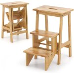 Costway escabeau  3 marches marchepied antidrapant et large 3 en 1 en bois dhva pour la maison et ...