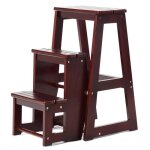 Costway escabeau echelle pliant 3 marchepieds tabouret escamotable en bois de sapin taille dpli: 57x38x65(lx ...