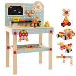 Costway tabli doutils enfants 3 ans + avec 33 elments jouets dimitation en bois 54 x 30 x 83 cm (l ...