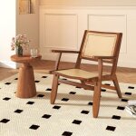 Costway fauteuil daccent en cannage bohme - dossier inclin  105 - chaise de lecture pour salon et ...