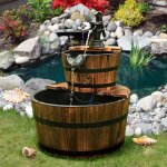 Costway fontaine dcorative en cascade extrieur en bois avec pompe 2 etages ecoulement d?eau ajustable ...