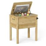 Costway glaci�re 51 l � roulette en bois de sapin et cypr�s cool bar plateau relevable isothermique pour ...