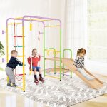 Costway gymnase montessori 8 en 1 : mur descaladebarres echelle corde � grimper anneaux balan�oire toboggan ...