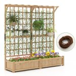 Costway jardin�re sur�lev�e sur pieds en bois de sapin 180 cm treillis pour plantes grimpantes trous ...