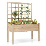 Costway jardin�re sur�lev�e sur pieds avec treillis pour plantes grimpantes trous de drainage bac � plantes ...