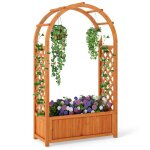 Costway jardinière surélevé en bois de sapin treillis pour plantes grimpantes toit arqué doublure drainage ... Costway jardinière surélevé en bois de sapin treillis pour plantes grimpantes toit arqué doublure drainage ...