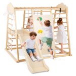 Costway jouet escalade 8 en 1 enfants montessori - toboggan chelle mur balanoire et barre station de ...