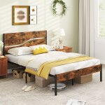 Costway lit double adulte 140 x 200cm t�te et pied de lit en bois lattes en m�tal espace sous lit structure ...