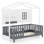 Costway lit en forme de maison en bois pour enfants avec 10 lattes fen�tre 2 etag�res et garde - corps ...