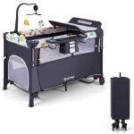 Costway lit parapluie bb avec matelas pliant 5 en 1 - table  langer, bote  musique - 3 jouets - ...