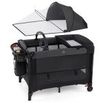 Costway lit parapluie pliant bb avec 4 hauteurs rglables table  langer matelas arceau de jeu sac ...