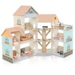 Costway maison de poupe de luxe - 42 accessoires de meuble - 3 etages 6 chambres balcons garage voitures ...
