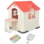 Costway maisonnette enfants - 164x124x132 cm, maison de jeu avec table de pique nique, cabane de jardin ...