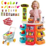 Costway marchande enfants 3 ans + - 29 accessoires caddie et panier inclus - caisse enregistreuse avec ...