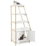 Costway meuble pour bac � liti�re pour chat avec rangement 3 etag�res echelle entr�e lat�rale tapis en ...