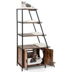 Costway meuble pour bac � liti�re pour chat avec rangement 3 etag�res entr�e lat�rale tapis en peluche ...
