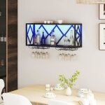 Costway meuble casier  vin mural avec bande lumineuse led 16 couleurs 6 supports  verres pour 39 bouteilles ...