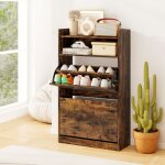 Costway meuble a chaussure avec 2 tiroirs abattants rangement ouvert �tag�re � chaussures pour entr�e ...