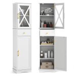 Costway meuble colonne de salle de bain avec 2 portes et 1 tiroir 3 tagres rglables placard  porte30 ...