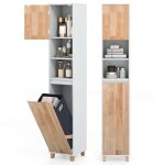 Costway meuble colonne de salle de bain avec 2 portes sac � linge et 2 compartiment ouvert �tag�res r�glables ...