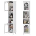 Costway meuble colonne de salle de bain avec 2 portes en verre trempé 2 compartiments ouverts Étagères ... Costway meuble colonne de salle de bain avec 2 portes en verre trempé 2 compartiments ouverts Étagères ...