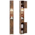 Costway meuble colonne de salle de bain - led 3 couleurs 2 placards � porte 1 tiroir 3 �tag�res en verre ...