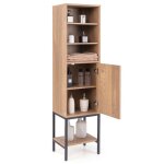 Costway meuble colonne de salle de bain avec porte tagre rglable et rangement infrieur pour salon ...