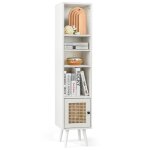 Costway meuble colonne de salle de bain avec porte rotin et pieds en bois massif Étagère réglable pour ... Costway meuble colonne de salle de bain avec porte rotin et pieds en bois massif Étagère réglable pour ...