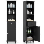 Costway meuble colonne de salle de bain avec porte et tiroirs sac � linge et 2 compartiment ouvert �tag�res ...