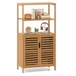 Costway meuble �tag�re � 4 niveaux en bambou avec portes �tag�res ouvertes et cabinet � volets pour salon ...