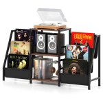 Costway meuble tagre pour platine vinyle avec 3 tagres 6 poches structure en mtal pour chambre studio ...