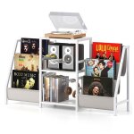 Costway meuble tagre pour platine vinyle jusqu 200 albums 3 tagres 6 poches structure en mtal pour ...