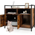 Costway meuble pour litire  chat avec double porte et griffoir, maison pour chat avec tagre ouverte ...