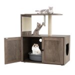 Costway meuble moderne pour chat en bois h 875 cm compartiment pour bac  litire griffoir et tapis en ...