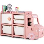 Costway meuble de rangement jouets pour enfant - 2 bac, 2 tiroirs et 1 placard 110 x 32 x 66 (l x l x ...